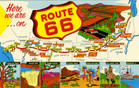Poster stype picture of the US map with a road side sign of the Road 66 on it. Poster stype picture of the US map with a road side sign of the Road 66 on it.